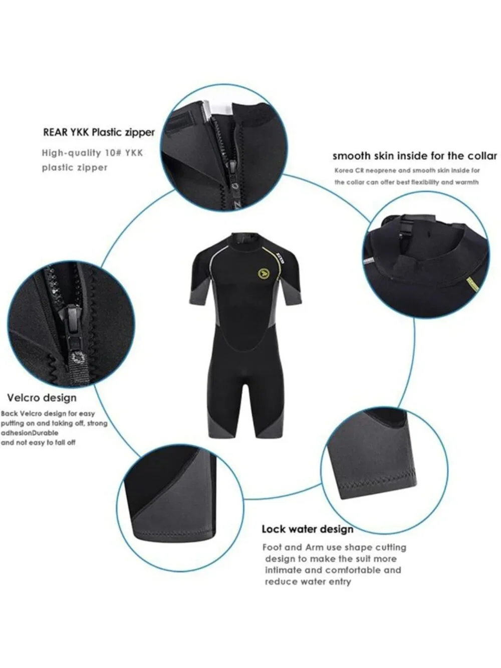Men's 1.5/3mm Neoprene Shorty Wetsuit for Surfing, Snorkeling & Scuba Diving